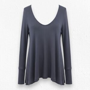 We The Free Black Waffle Knit Thermal Top Thumbholes Layered Hem Size Medium